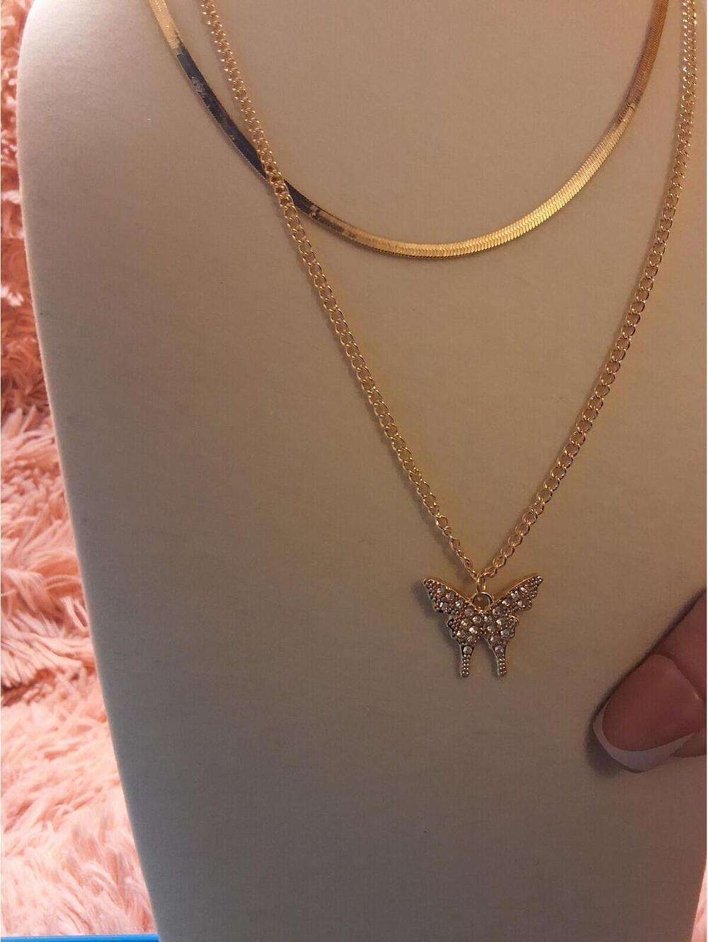 FASHION 2 LAYERED BUTTERFLY WITH HERRINGBONE NECKLACE